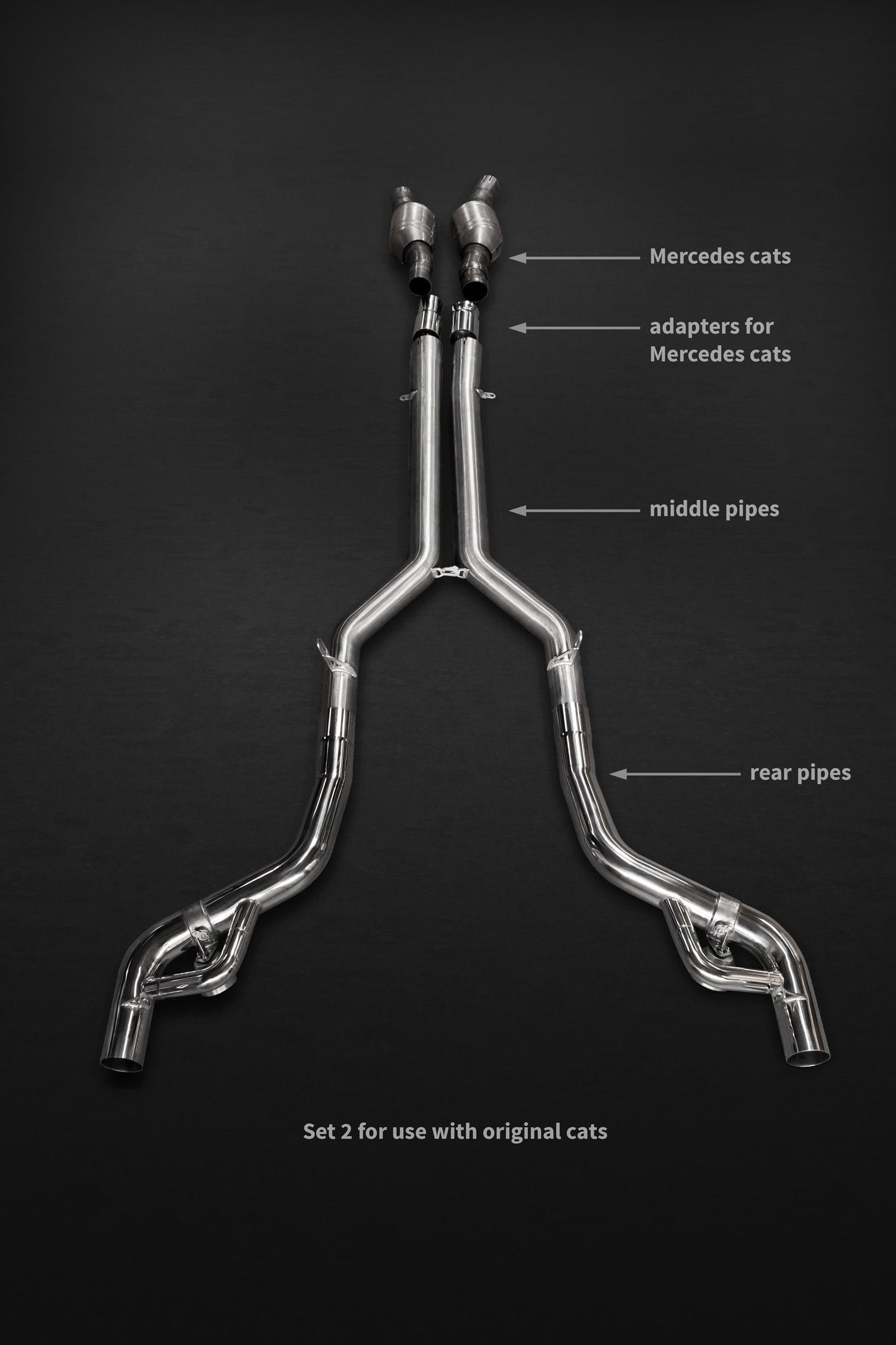 Mercedes AMG GT/S/C - Valved Exhaust w Mid-Pipes (incl Cat Delete/OEM Cat Adapters) (CES3)