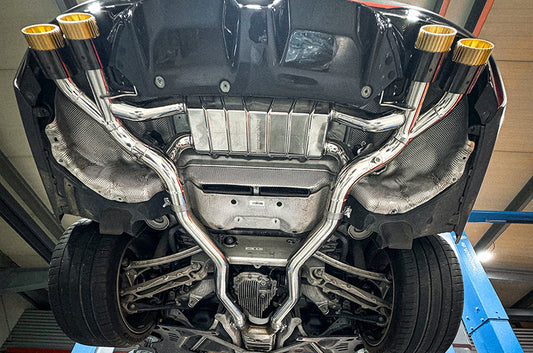 BMW M5 Competition (F90) - Valved Exhaust with Mid-Silencer Delete, 200 Cell OPF and Wicrom Tips (OE Actuators)