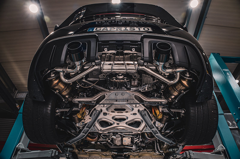 Porsche 718 GT4RS - SET: Valved Muffler, 100 Cell OPF Replacement, Performance Headers (Wicrom Tips) image 0